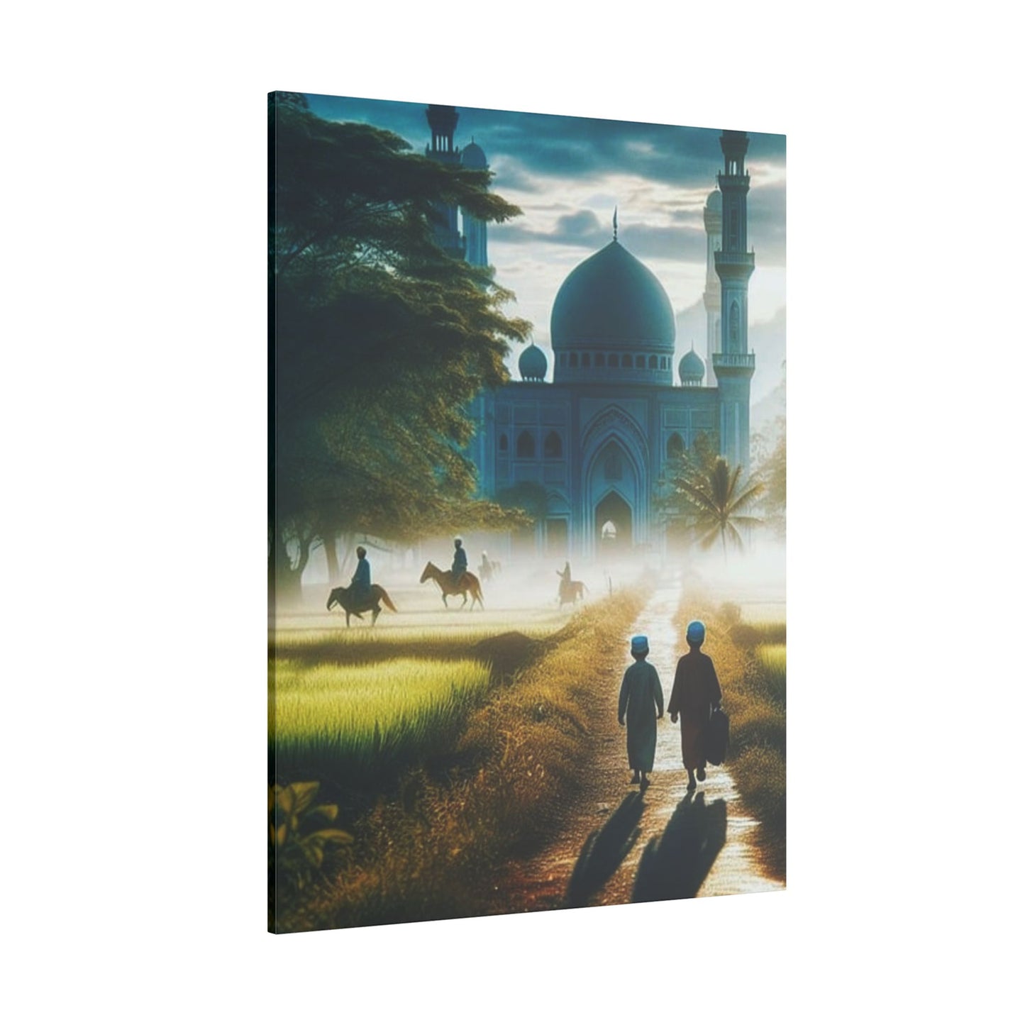 Serene Print Canvas - Tranquil Morning Scene with Silhouetted Figures