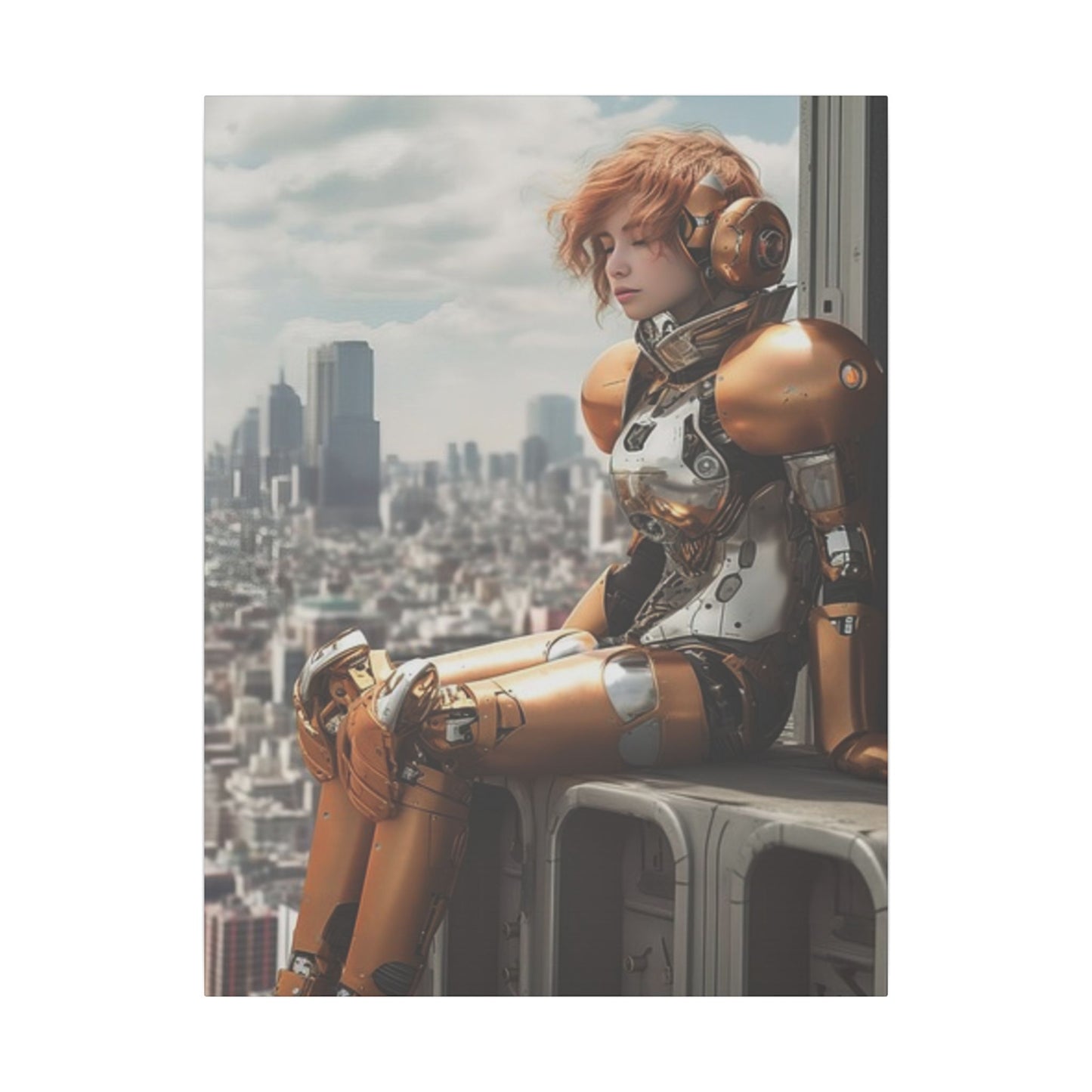 Futuristic Robot Canvas Art Print - Urban Sci-Fi