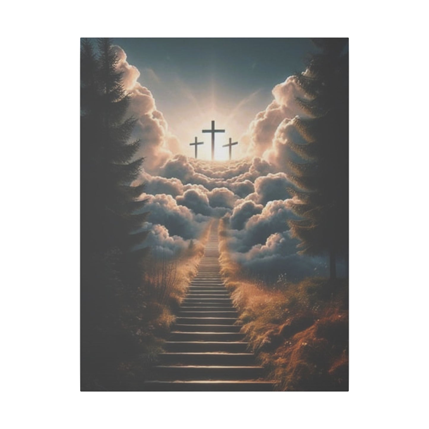 Stairway to Heaven with Crosses Inspirational Print Canvas
