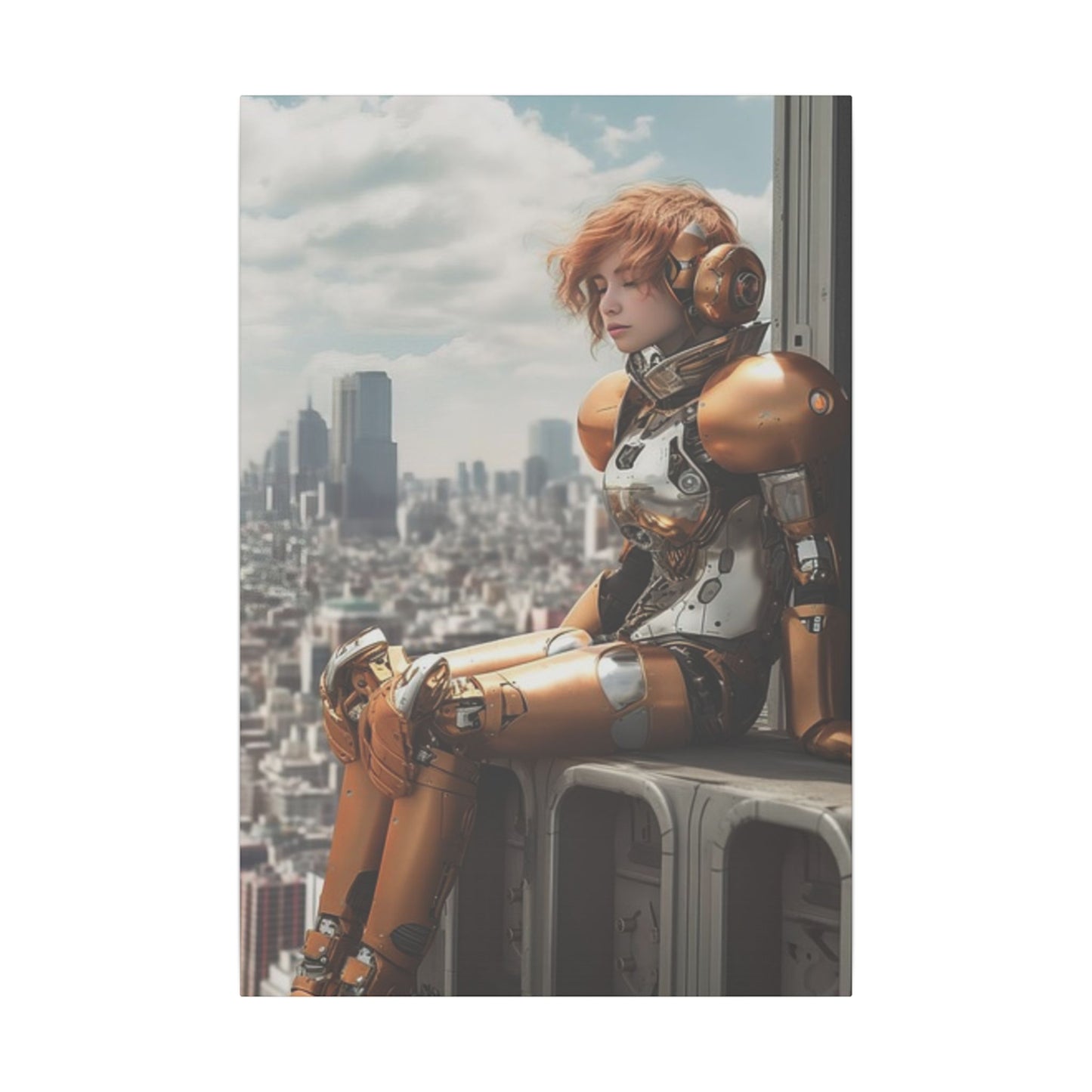 Futuristic Robot Canvas Art Print - Urban Sci-Fi