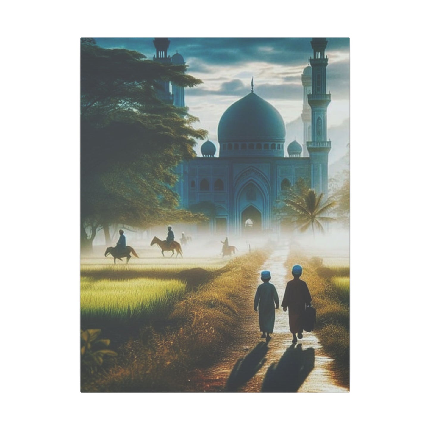Serene Print Canvas - Tranquil Morning Scene with Silhouetted Figures