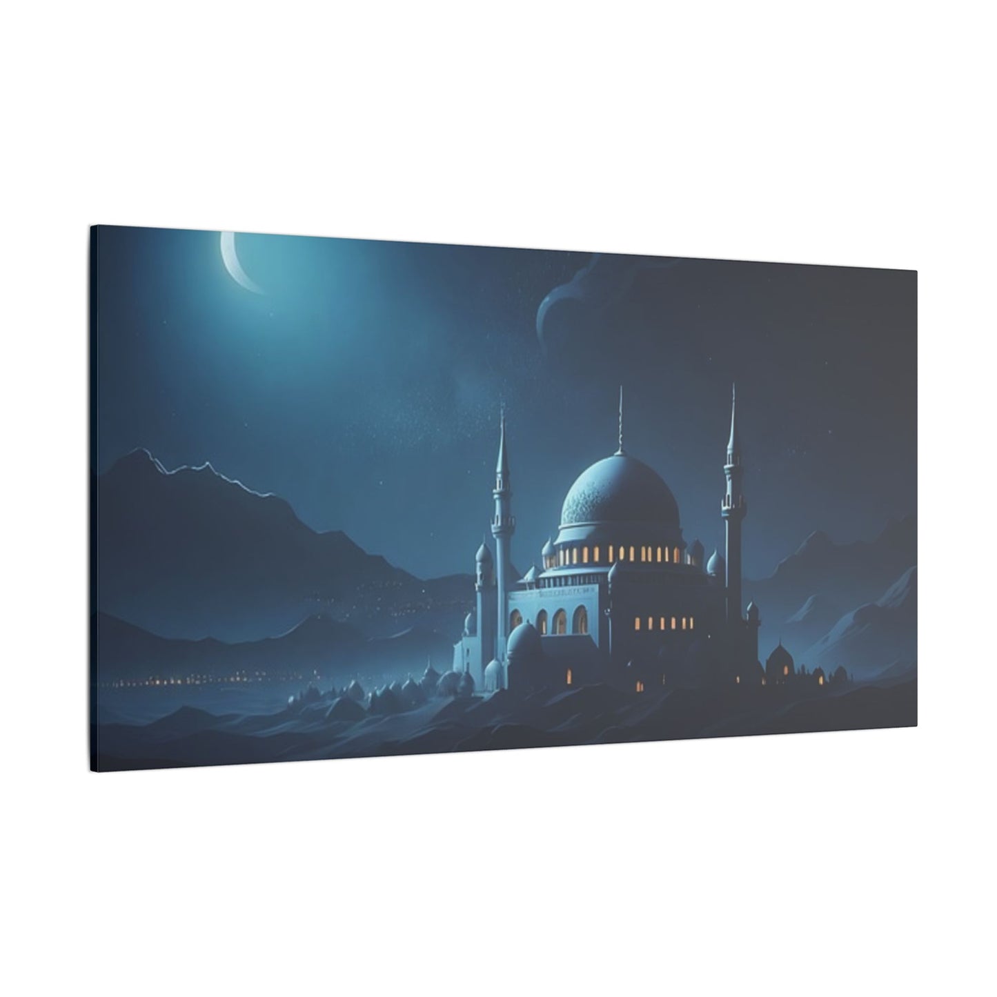 Serene Print Canvas of Nighttime Mosque Landscape