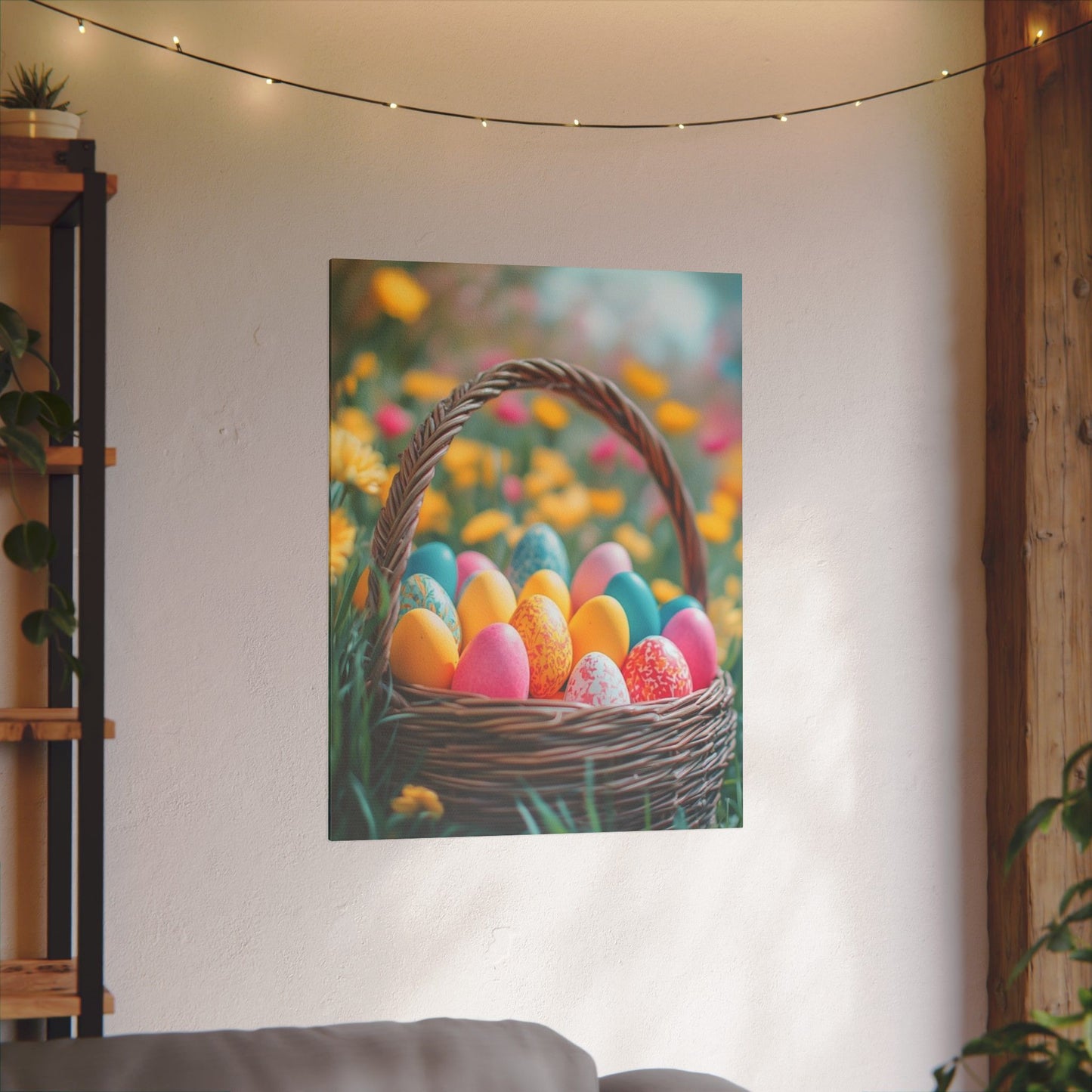 Springtime Easter Print Canvas - Colorful Eggs Wall Art