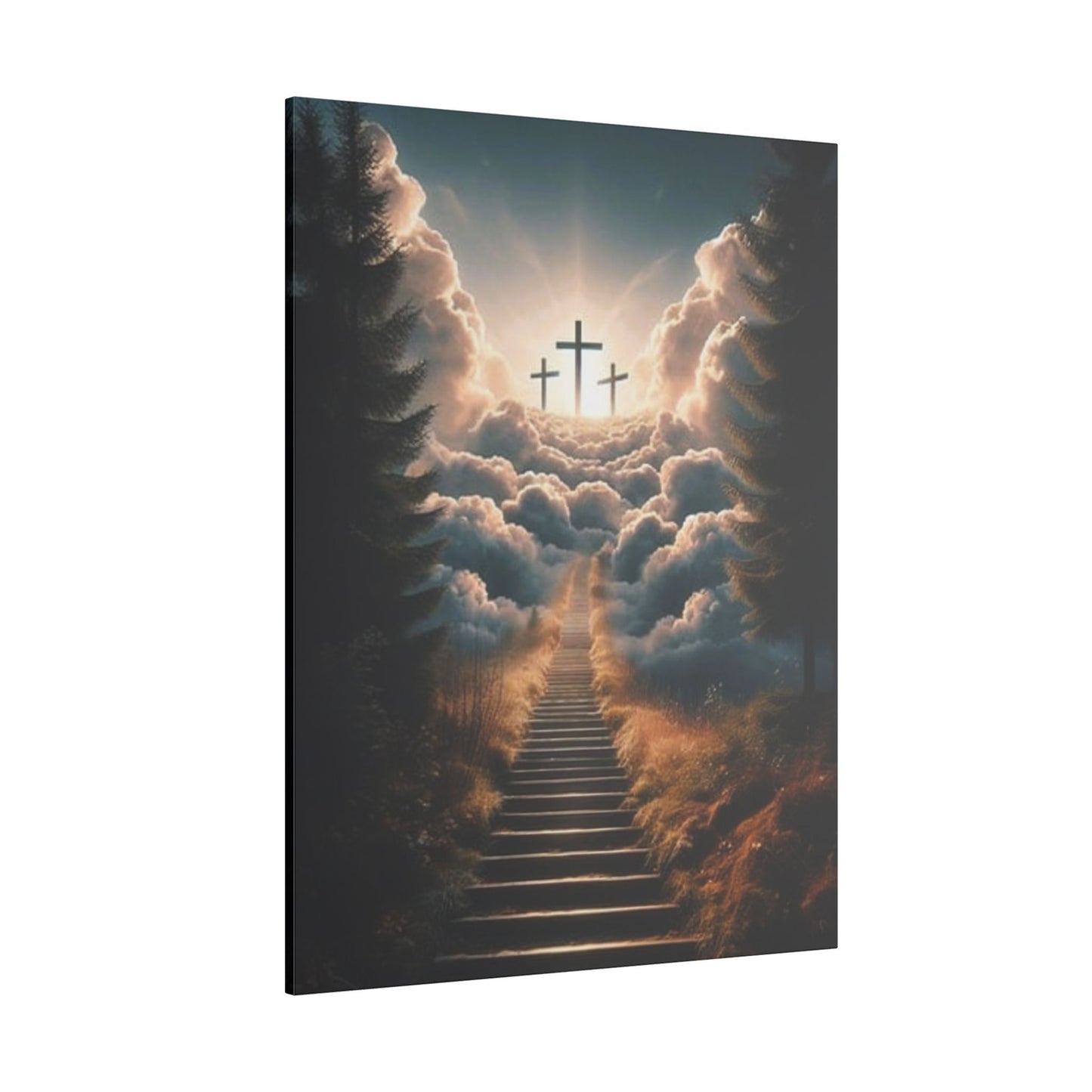 Stairway to Heaven with Crosses Inspirational Print Canvas