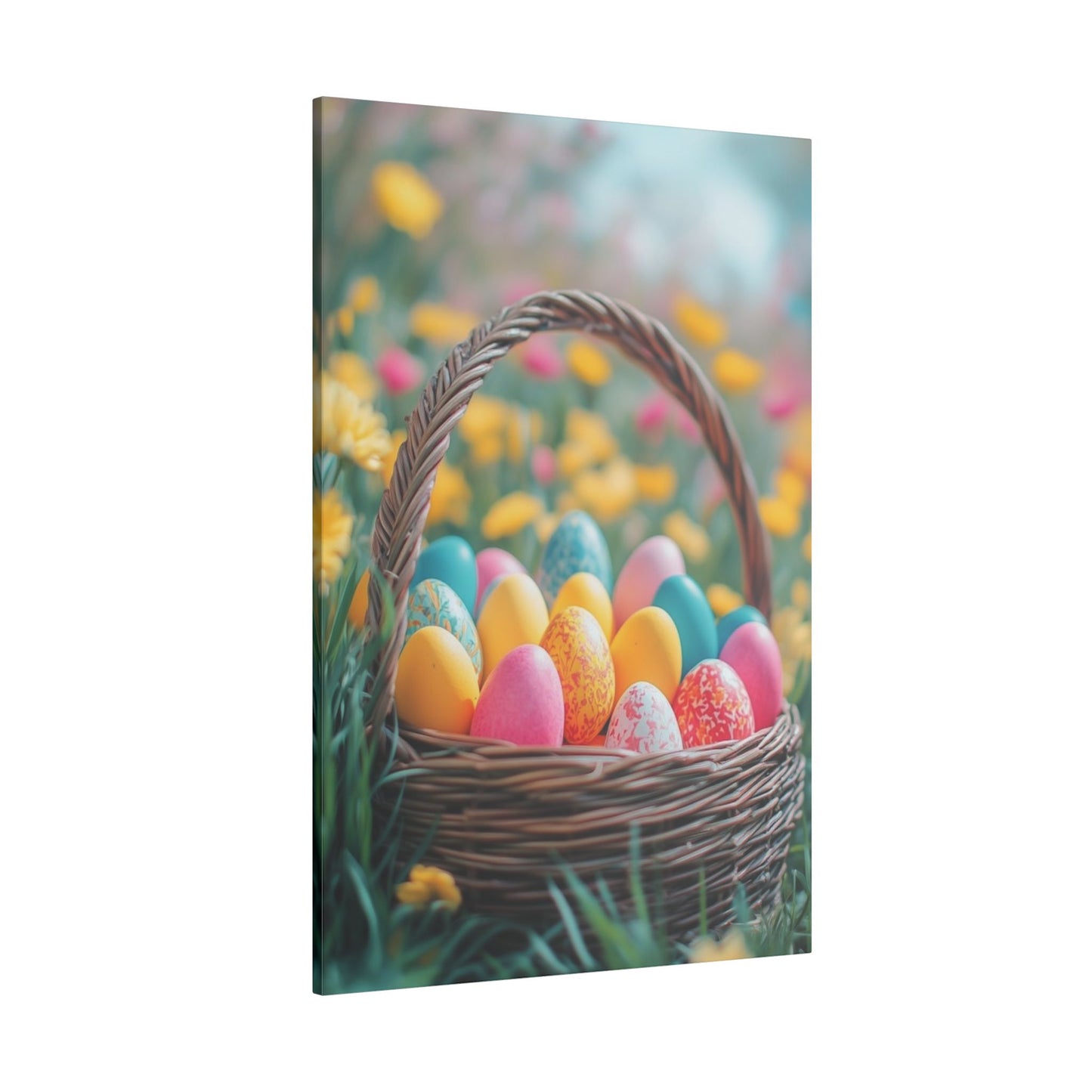 Springtime Easter Print Canvas - Colorful Eggs Wall Art