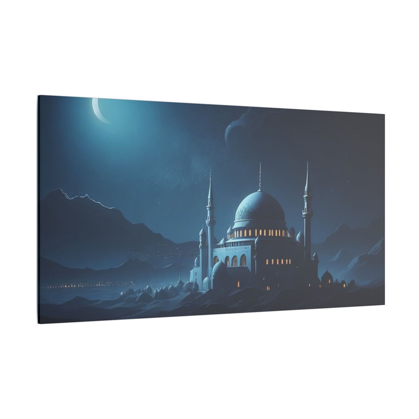 Serene Print Canvas of Nighttime Mosque Landscape