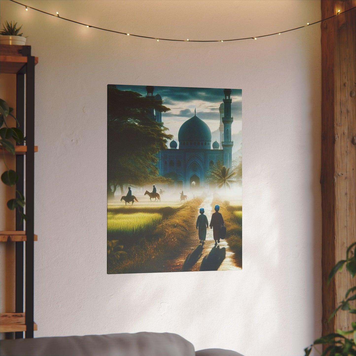 Serene Print Canvas - Tranquil Morning Scene with Silhouetted Figures