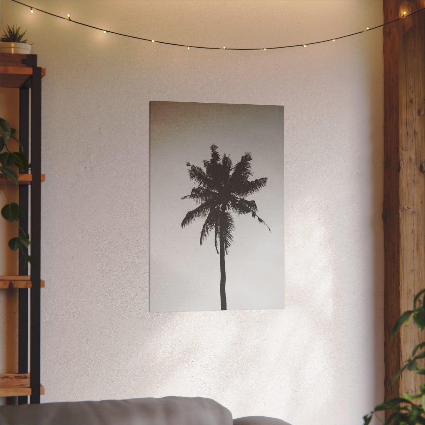 Minimalist Black and White Palm Tree Print Canvas Art