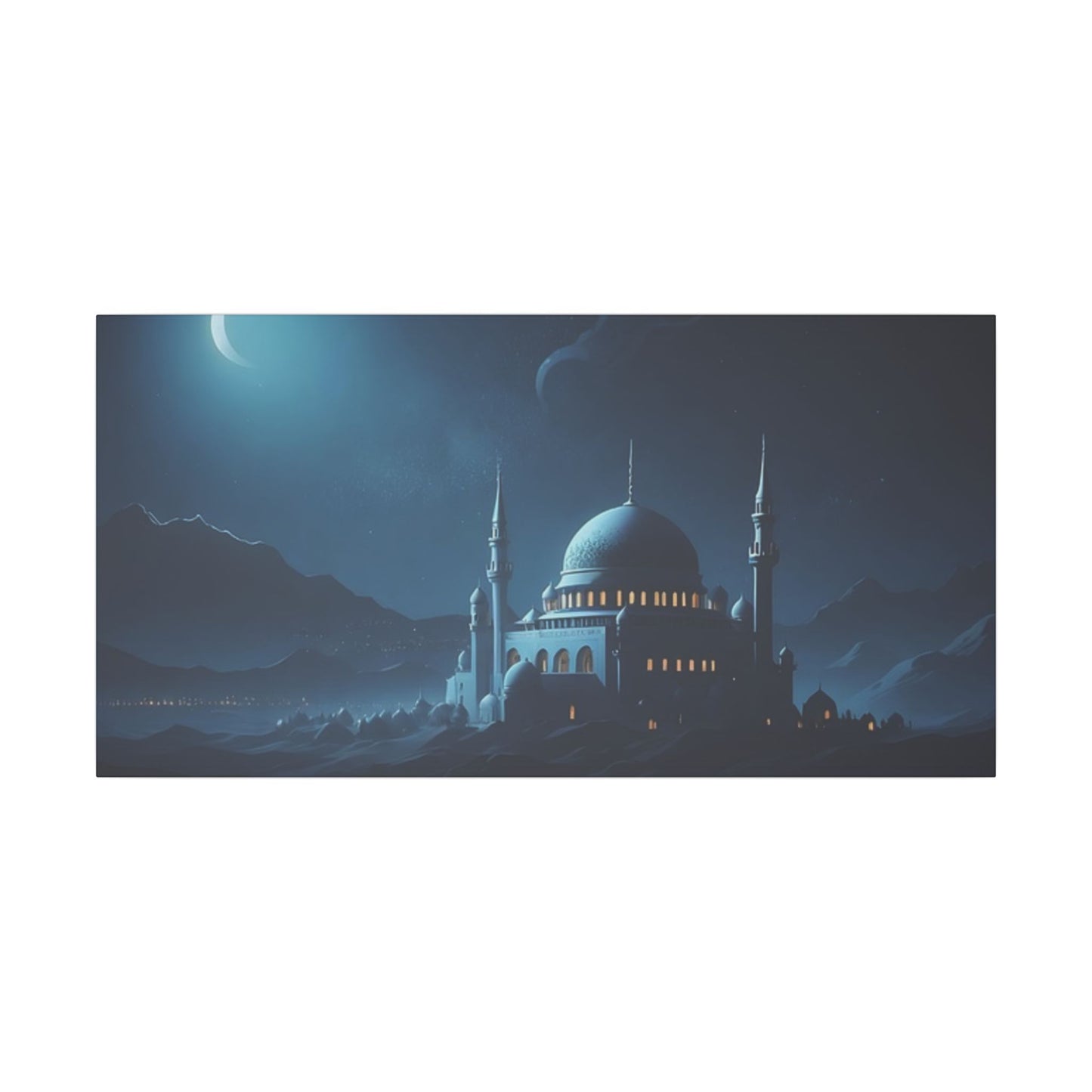 Serene Print Canvas of Nighttime Mosque Landscape