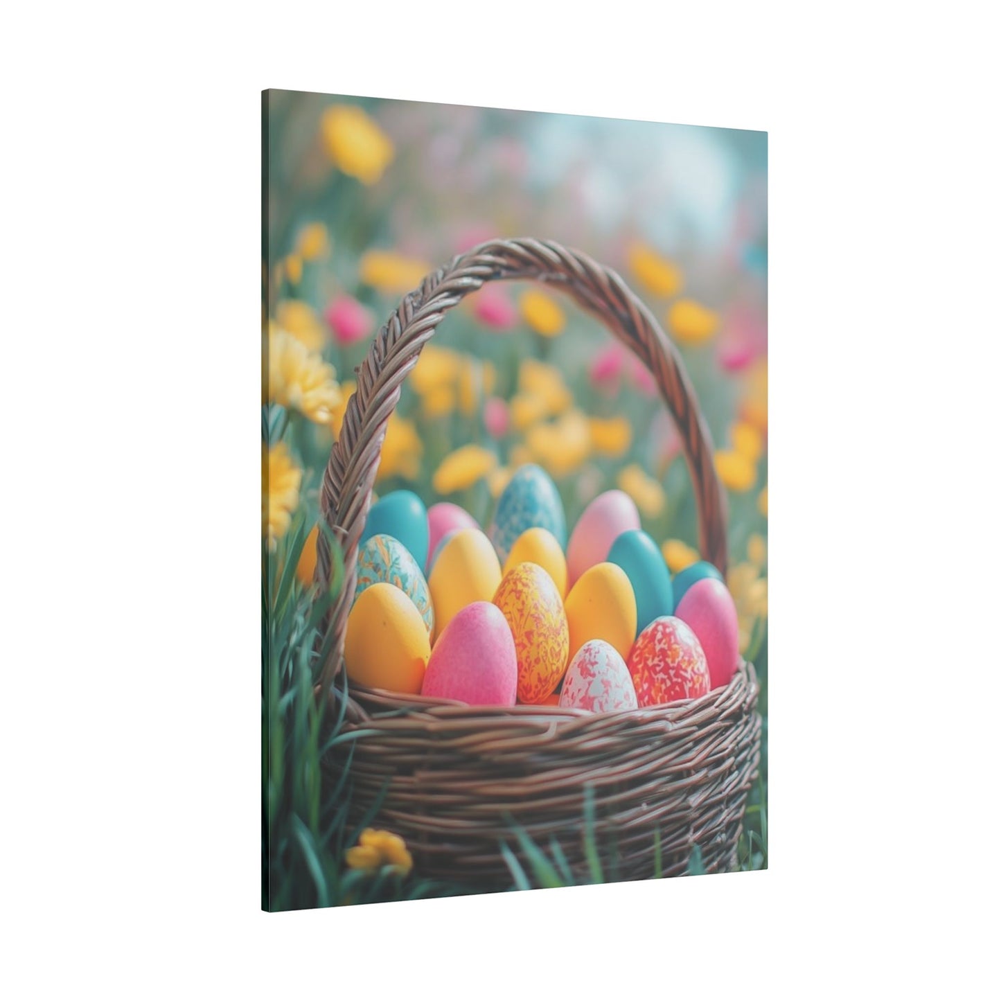 Springtime Easter Print Canvas - Colorful Eggs Wall Art