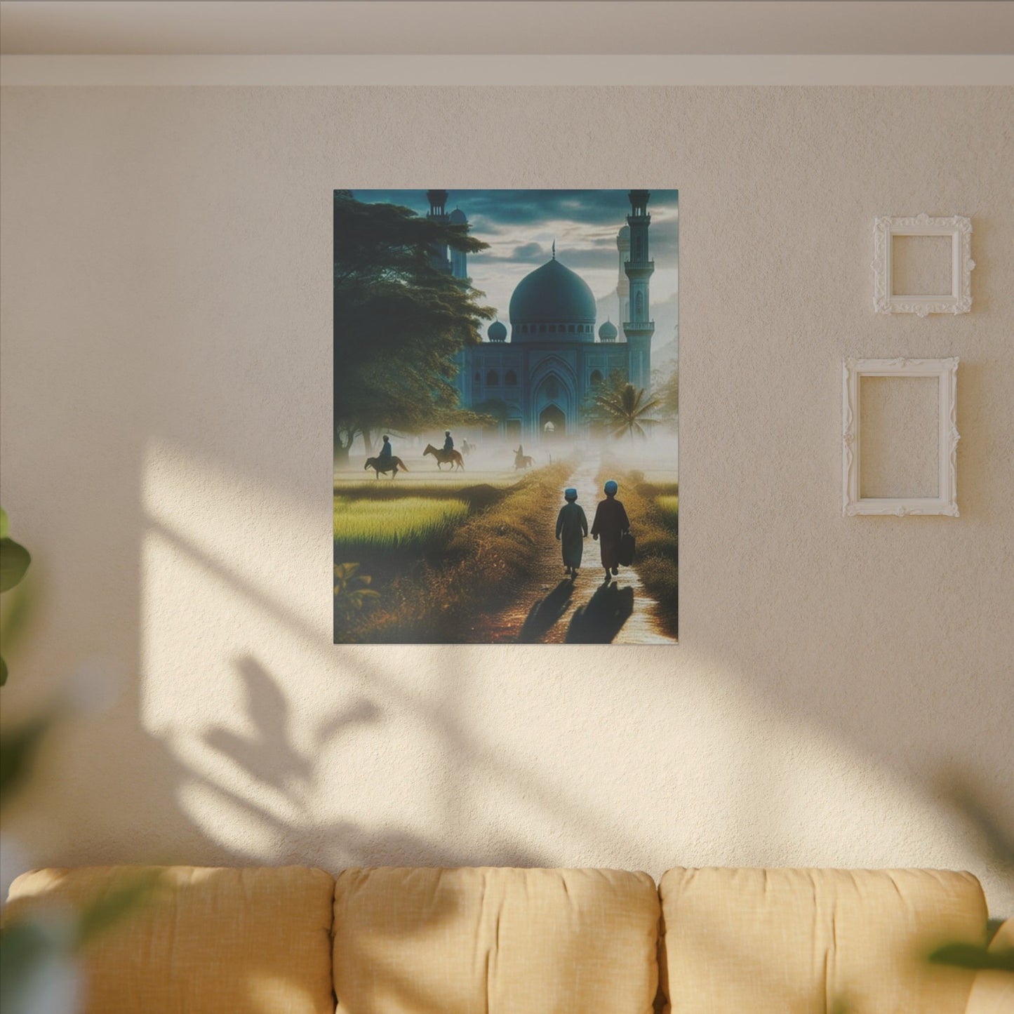 Serene Print Canvas - Tranquil Morning Scene with Silhouetted Figures