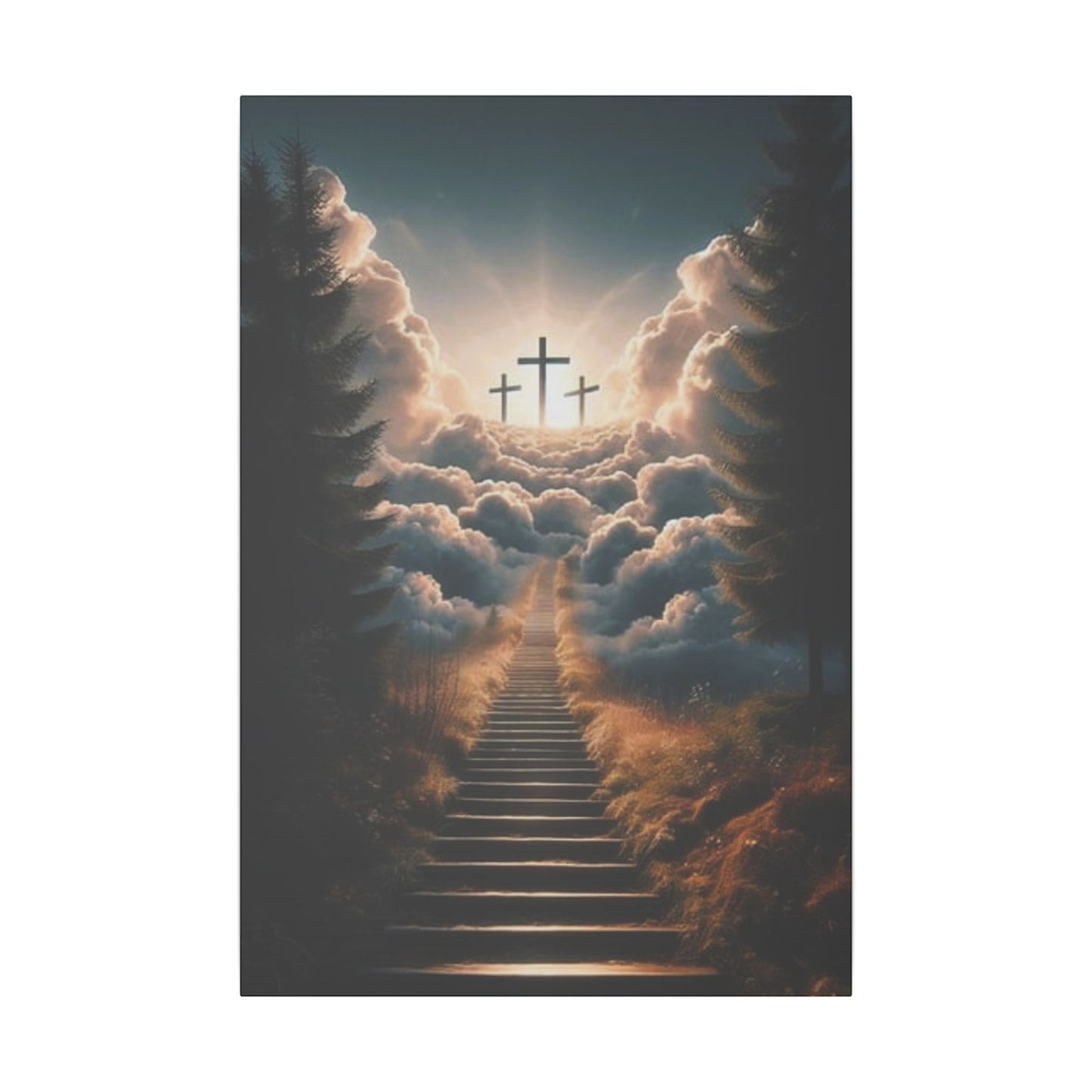 Stairway to Heaven with Crosses Inspirational Print Canvas
