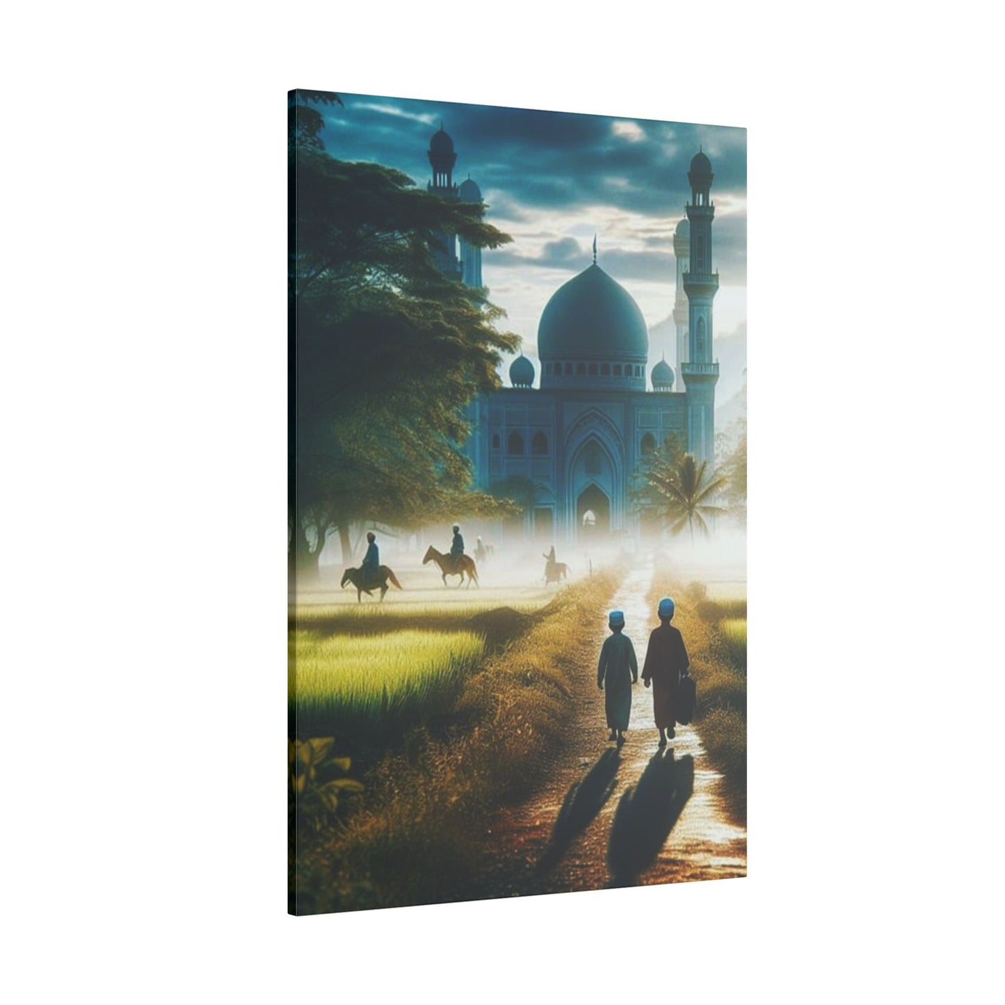Serene Print Canvas - Tranquil Morning Scene with Silhouetted Figures