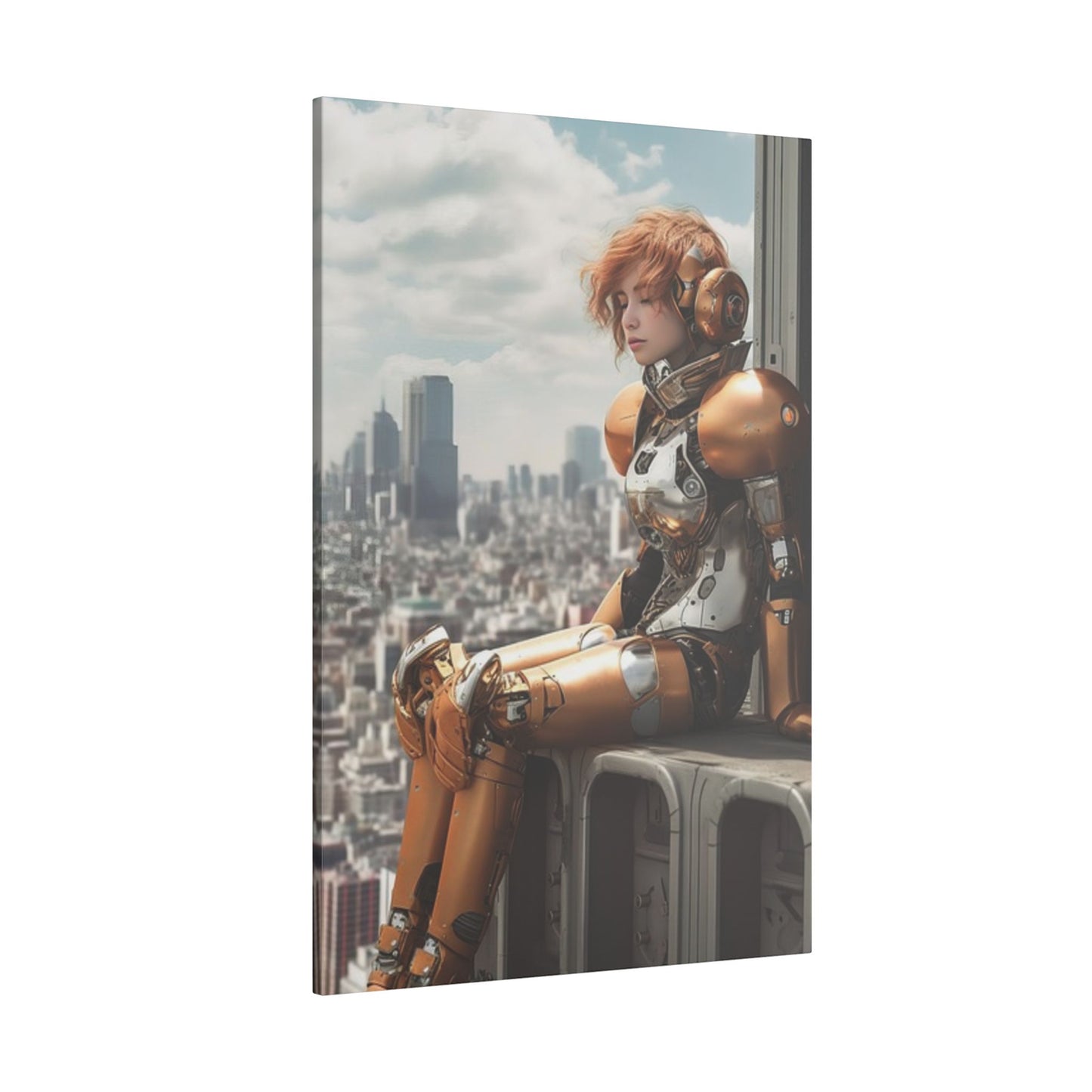 Futuristic Robot Canvas Art Print - Urban Sci-Fi