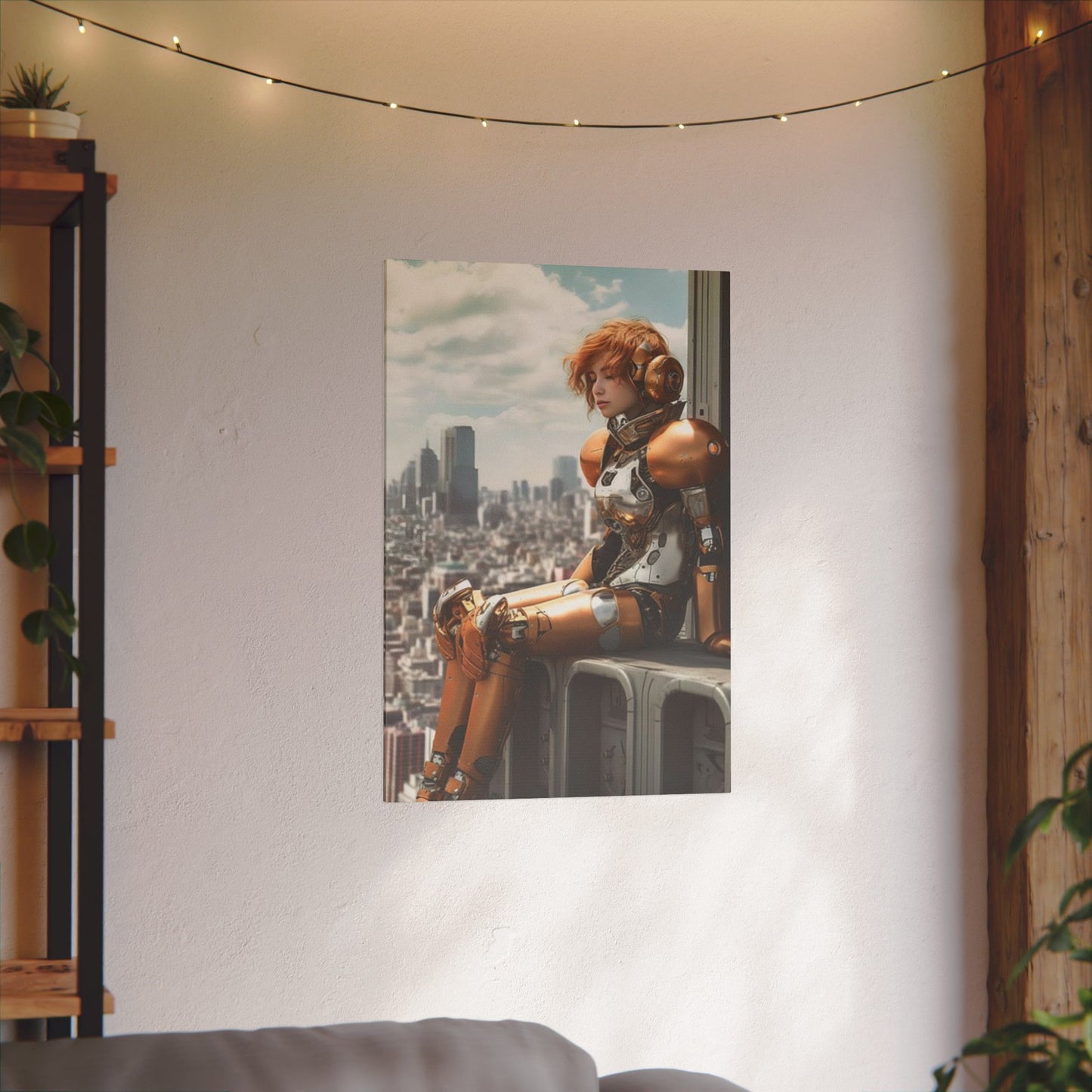 Futuristic Robot Canvas Art Print - Urban Sci-Fi