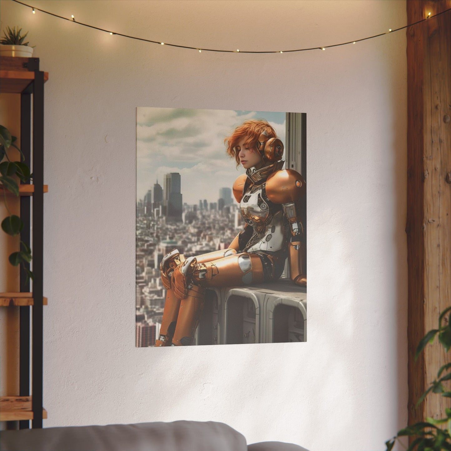 Futuristic Robot Canvas Art Print - Urban Sci-Fi