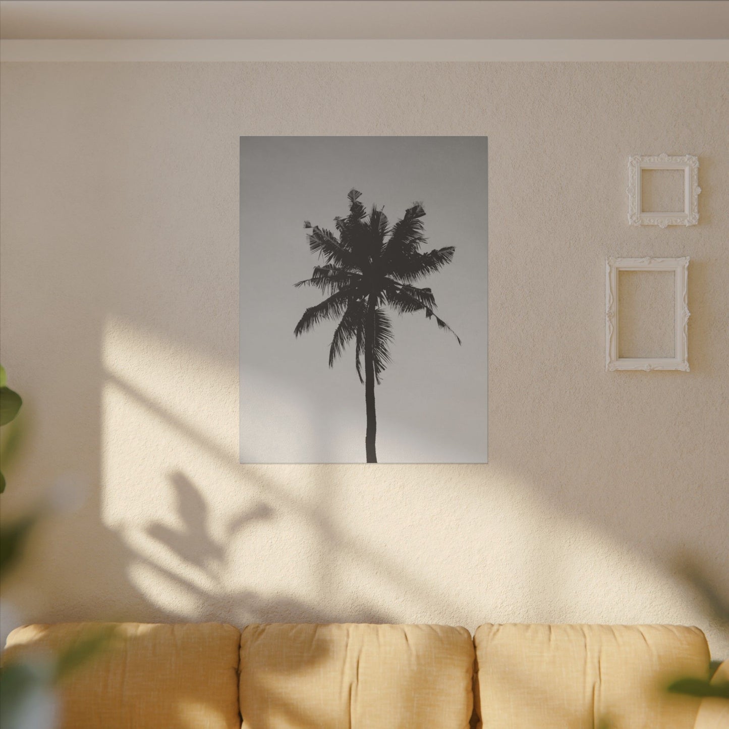 Minimalist Black and White Palm Tree Print Canvas Art