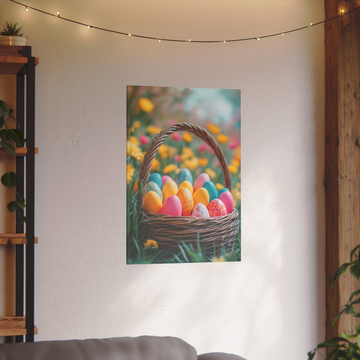 Springtime Easter Print Canvas - Colorful Eggs Wall Art