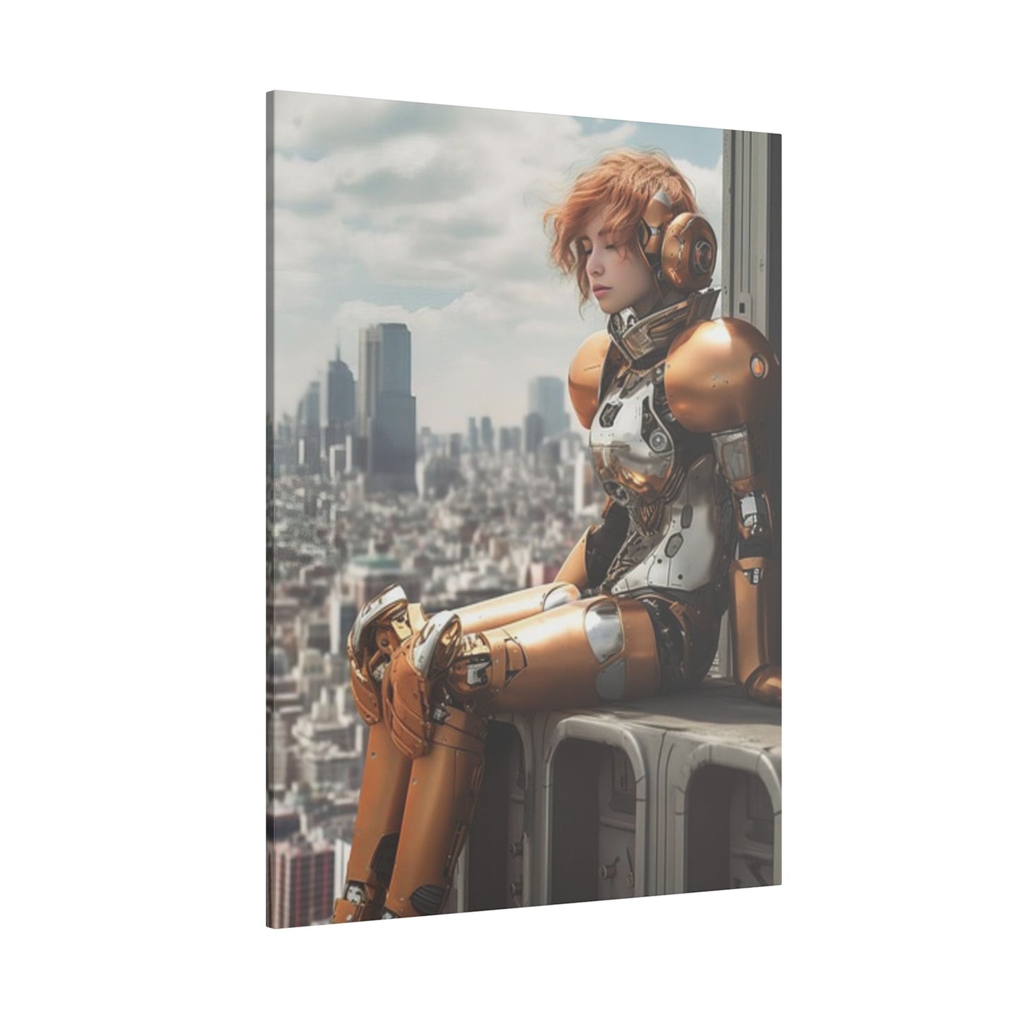 Futuristic Robot Canvas Art Print - Urban Sci-Fi