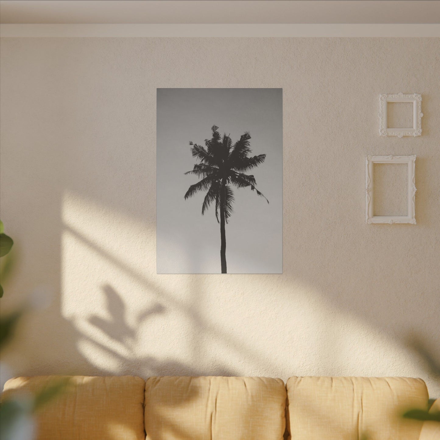 Minimalist Black and White Palm Tree Print Canvas Art