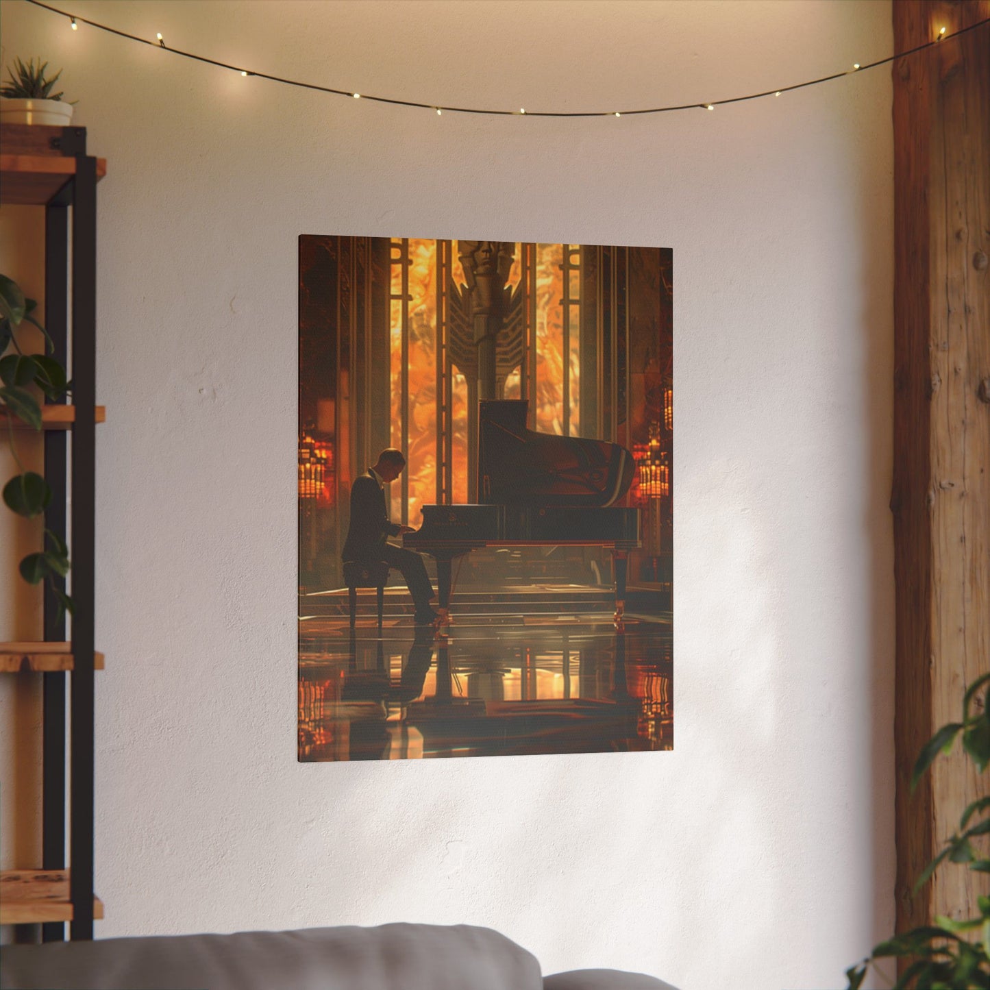 Elegant Print Canvas - Pianist in Art Deco Setting
