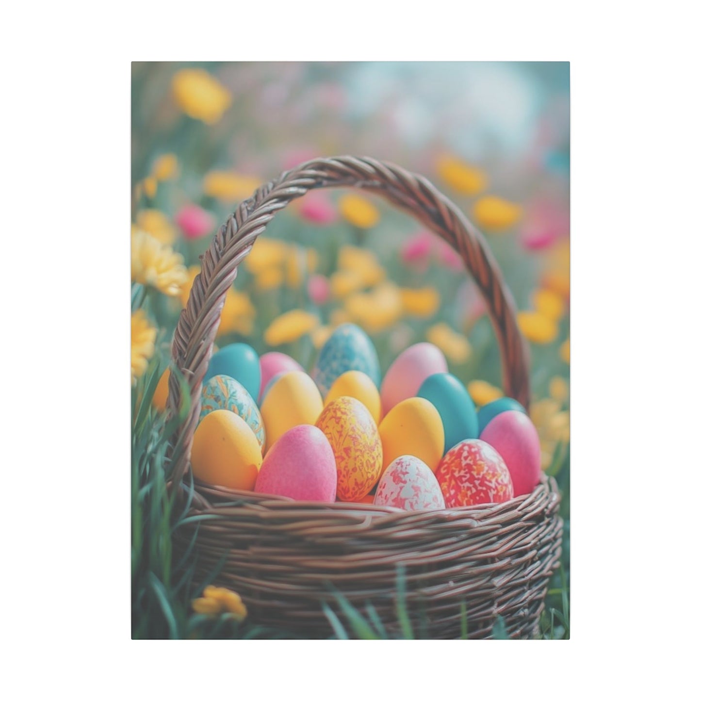 Springtime Easter Print Canvas - Colorful Eggs Wall Art