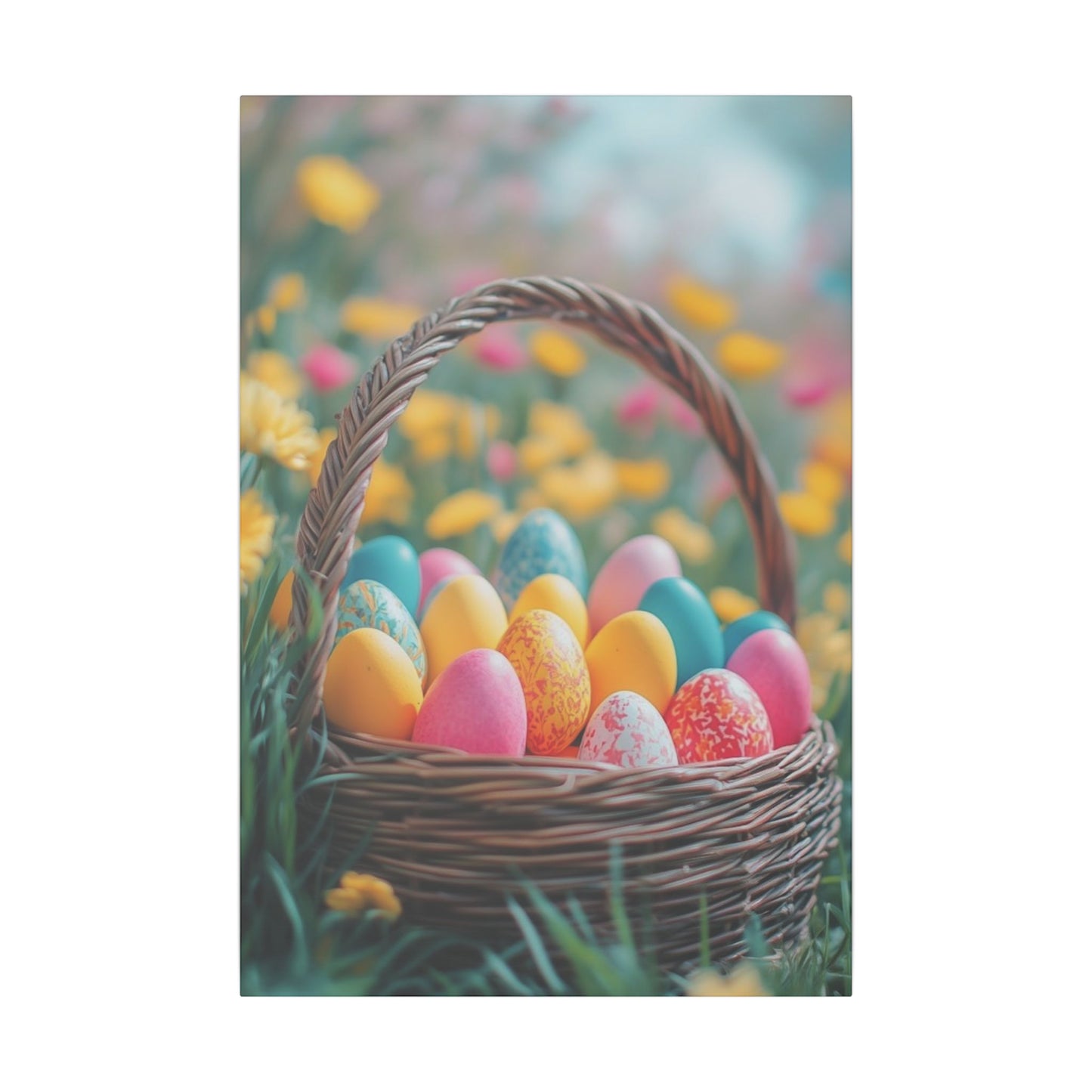 Springtime Easter Print Canvas - Colorful Eggs Wall Art