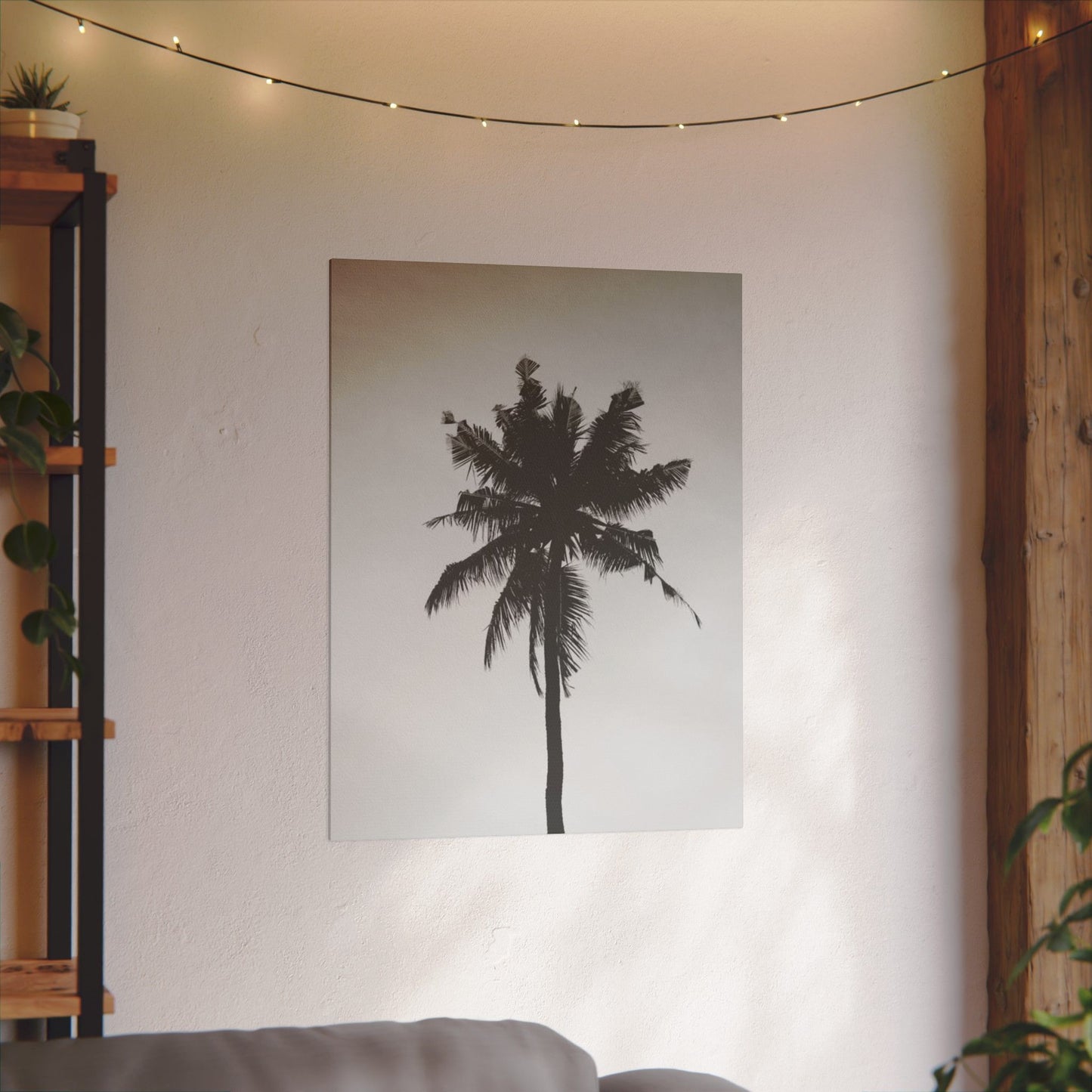 Minimalist Black and White Palm Tree Print Canvas Art