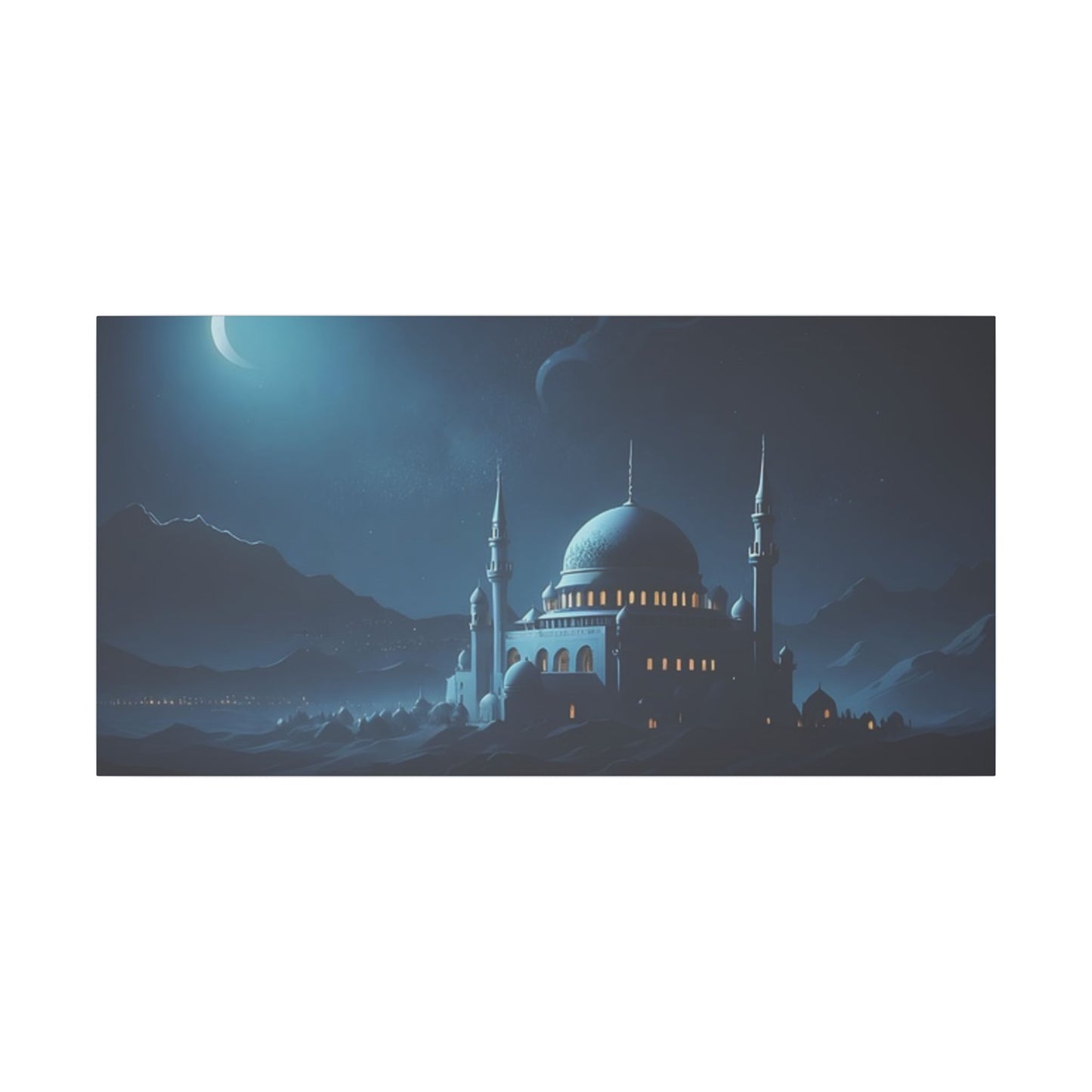 Serene Print Canvas of Nighttime Mosque Landscape