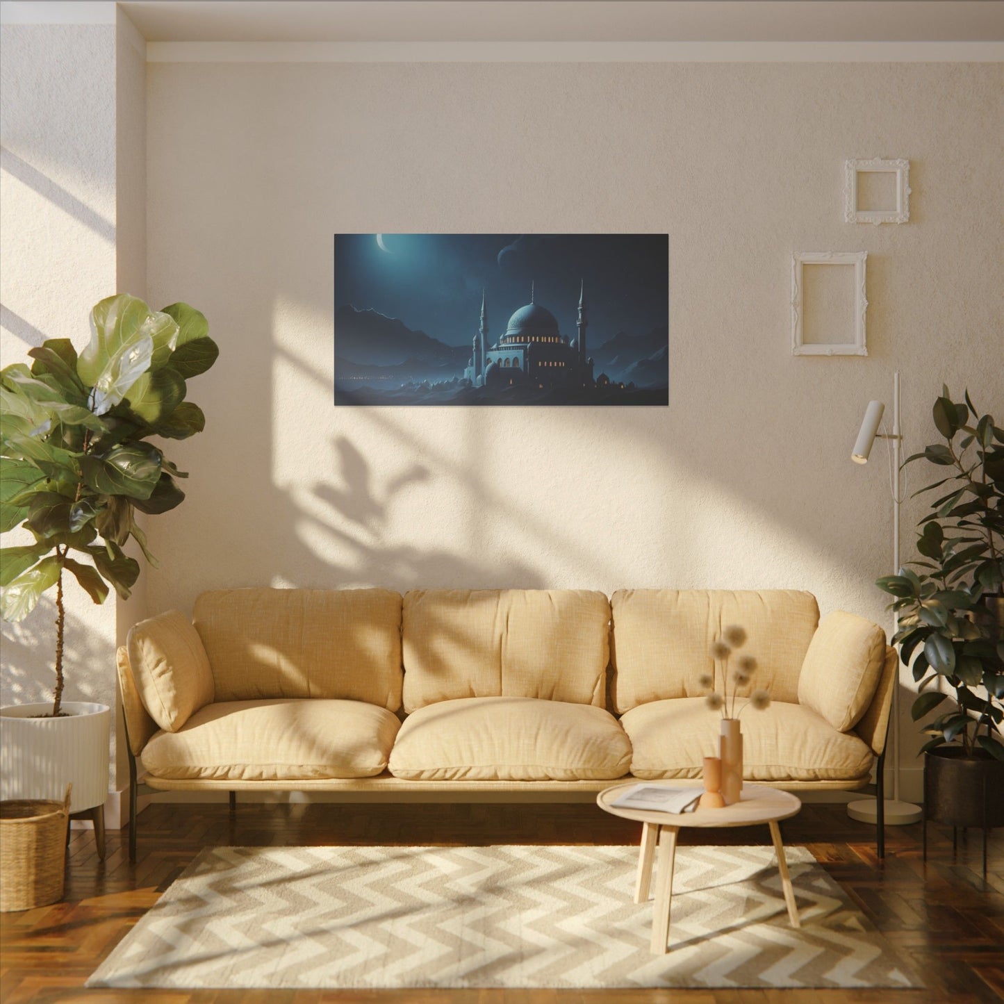 Serene Print Canvas of Nighttime Mosque Landscape