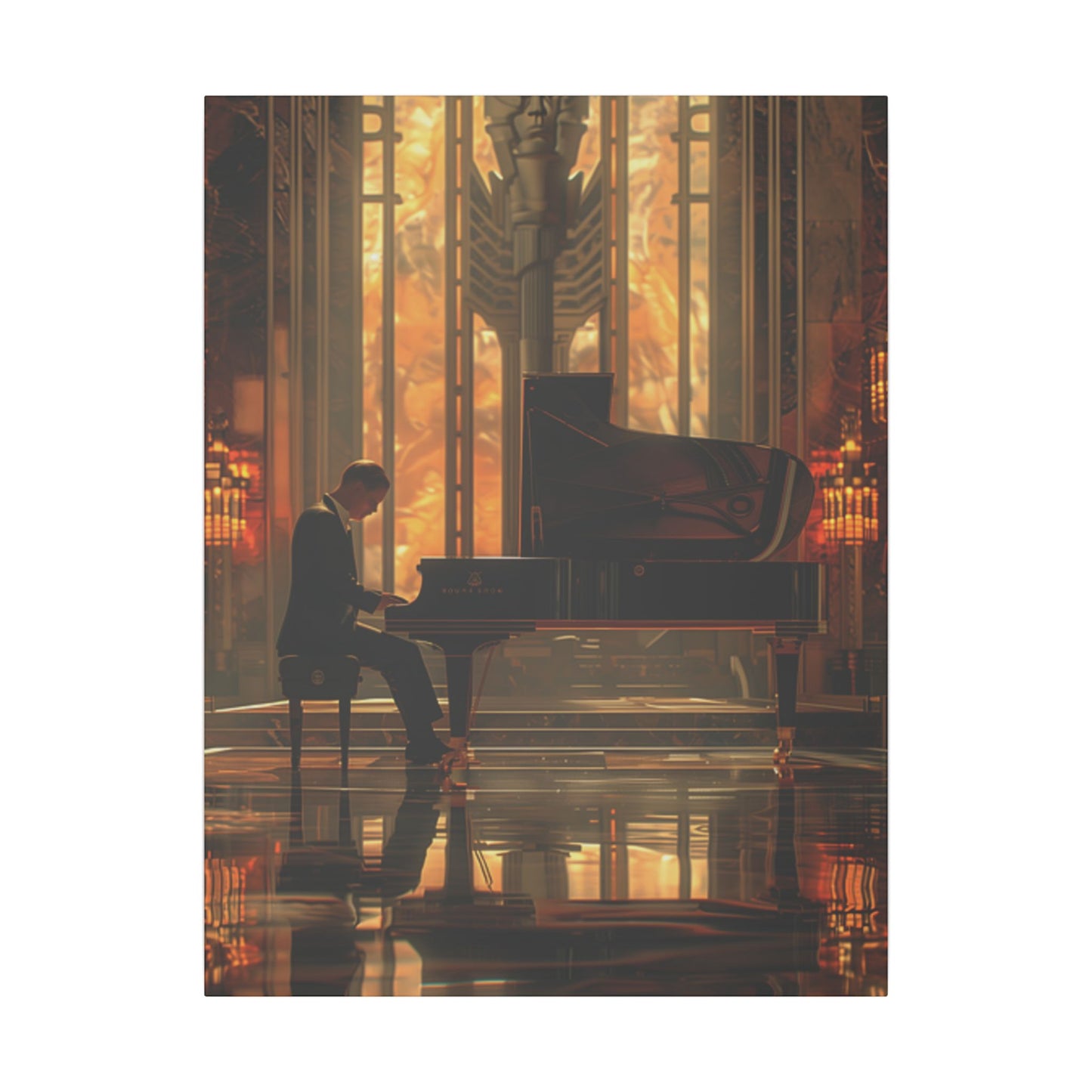 Elegant Print Canvas - Pianist in Art Deco Setting