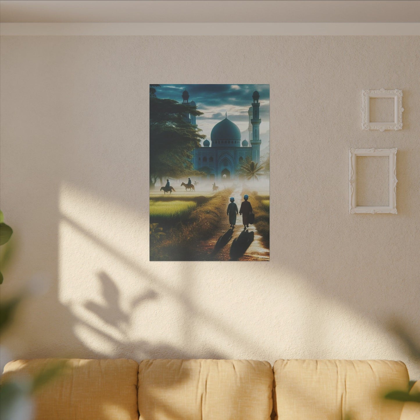 Serene Print Canvas - Tranquil Morning Scene with Silhouetted Figures