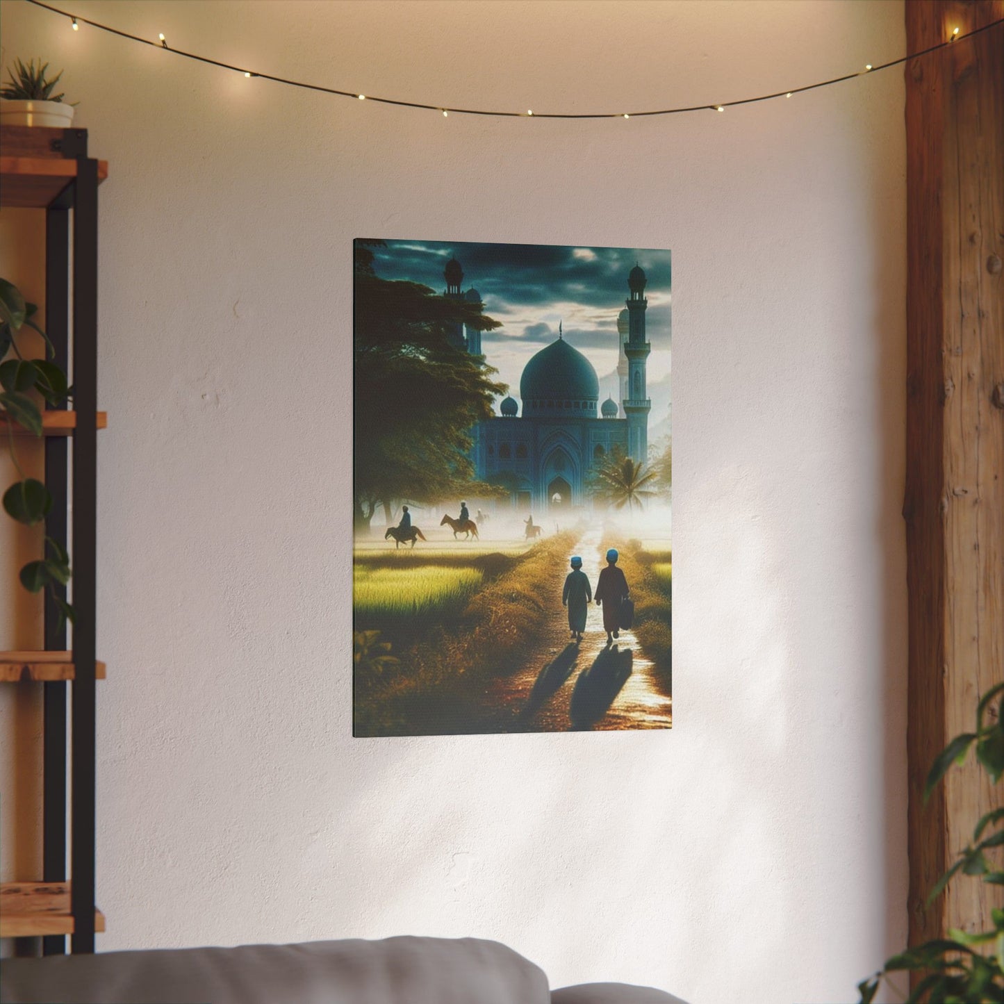 Serene Print Canvas - Tranquil Morning Scene with Silhouetted Figures