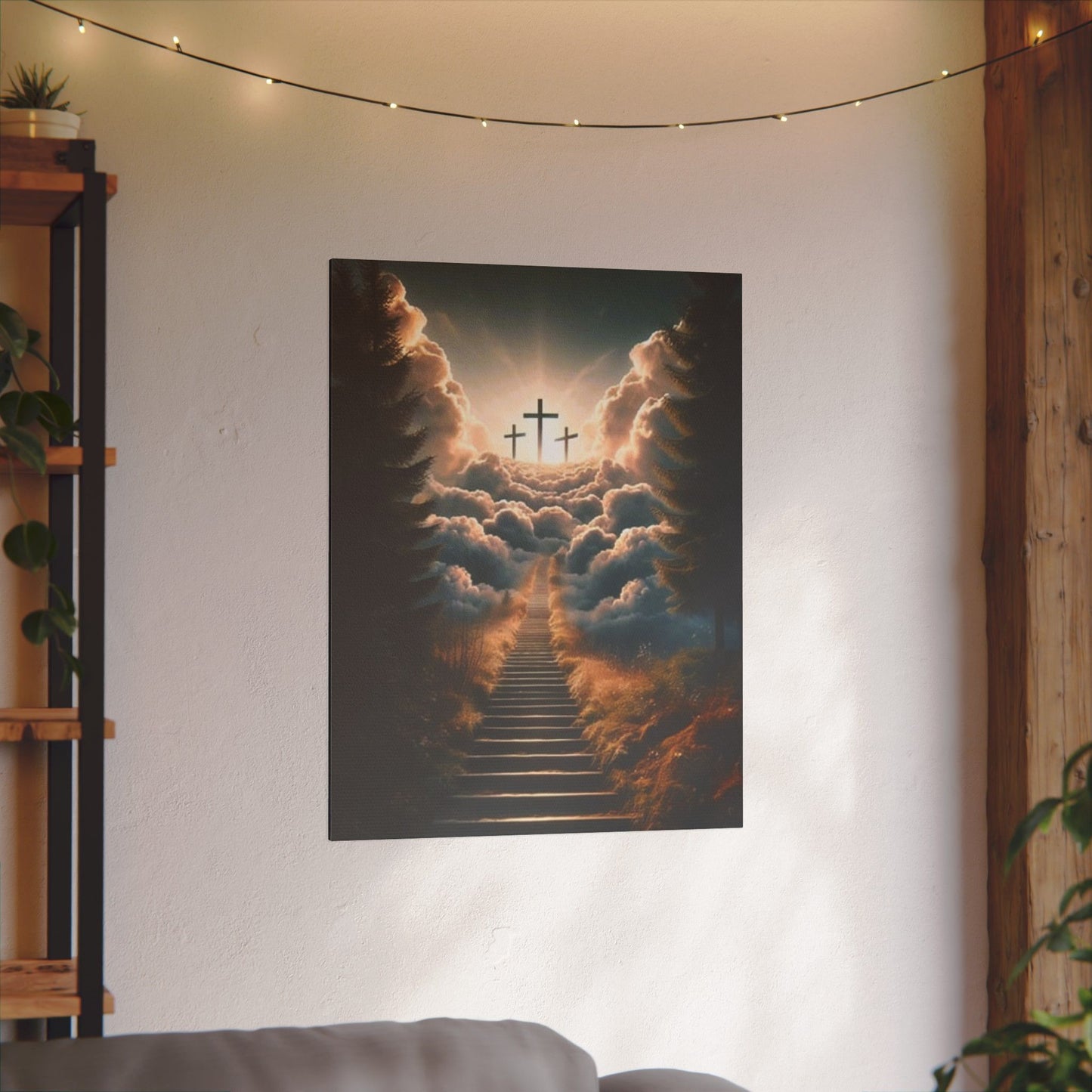 Stairway to Heaven with Crosses Inspirational Print Canvas