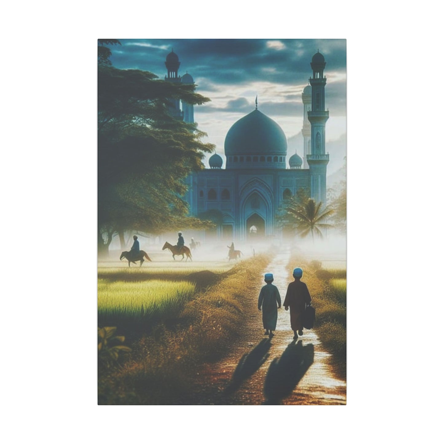 Serene Print Canvas - Tranquil Morning Scene with Silhouetted Figures