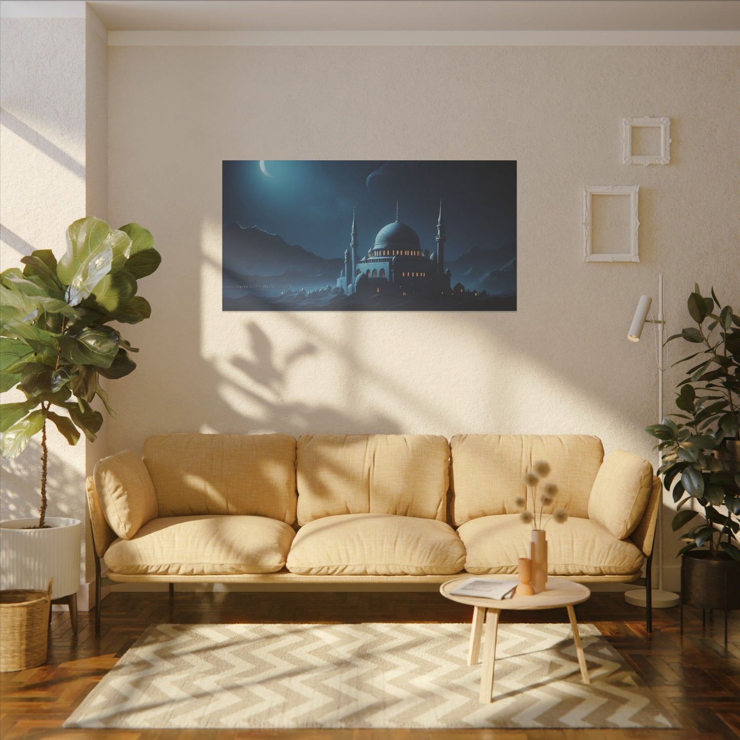 Serene Print Canvas of Nighttime Mosque Landscape