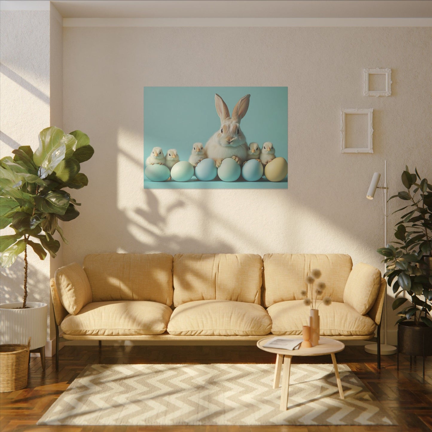 Whimsical Bunny & Chicks Print Canvas - Easter Decor
