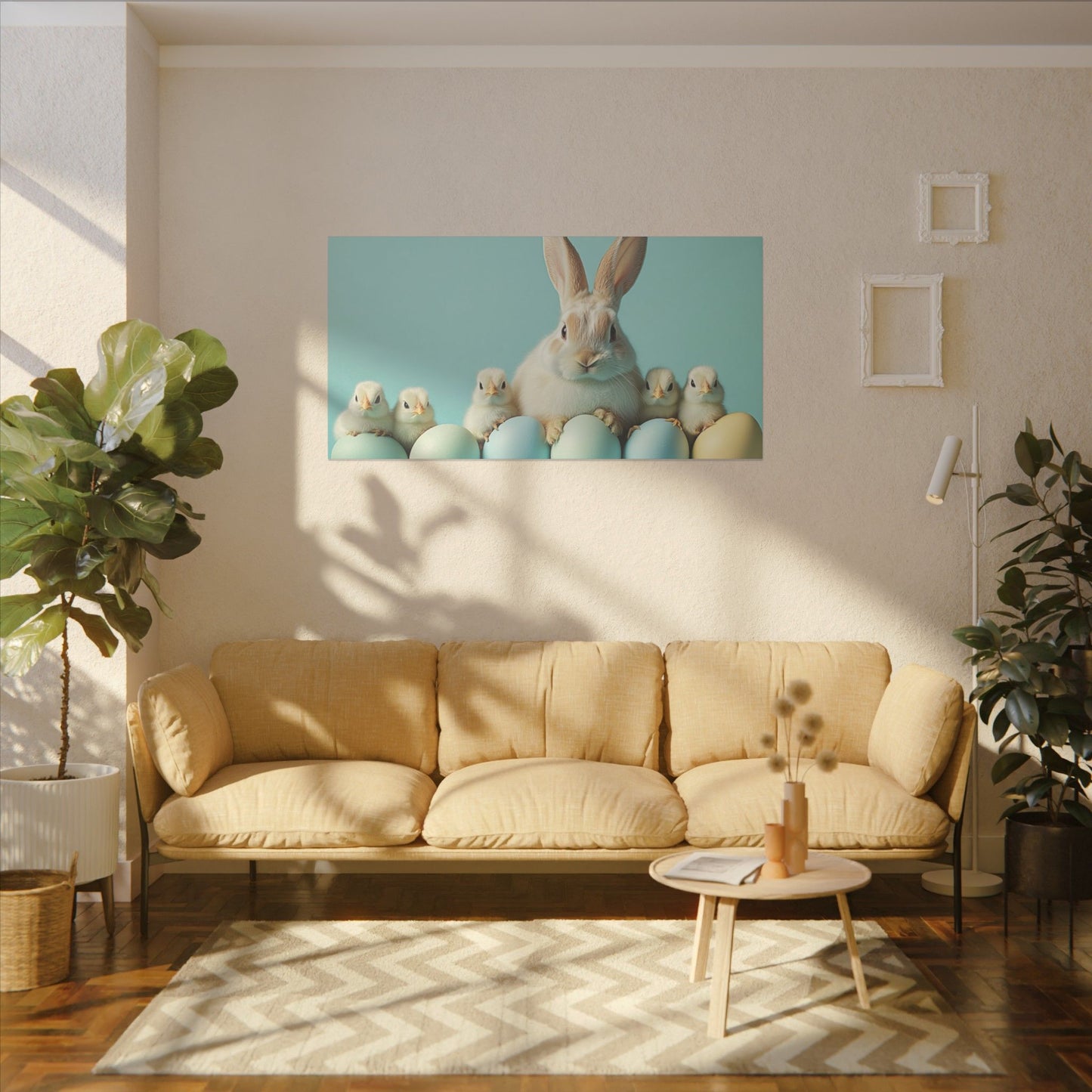 Whimsical Bunny & Chicks Print Canvas - Easter Decor